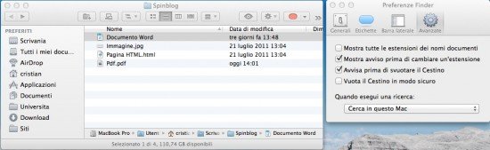 Estensioni file Finder