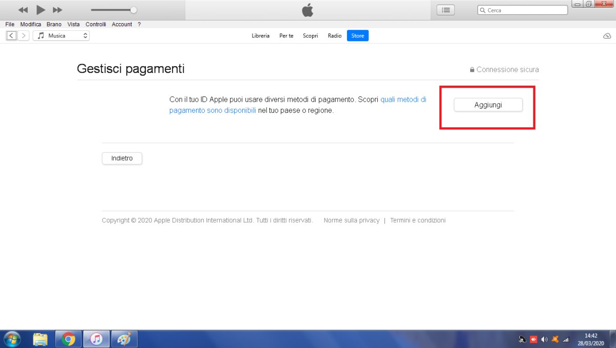 aggiungi metodo di pagamento itunes